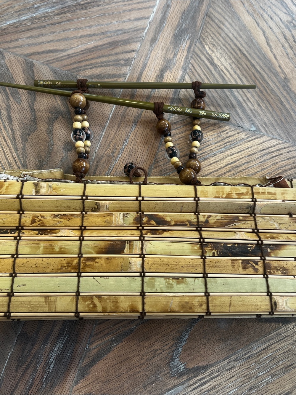 Handcrafted Bamboo Beaded Clutch in Yellow-Brown